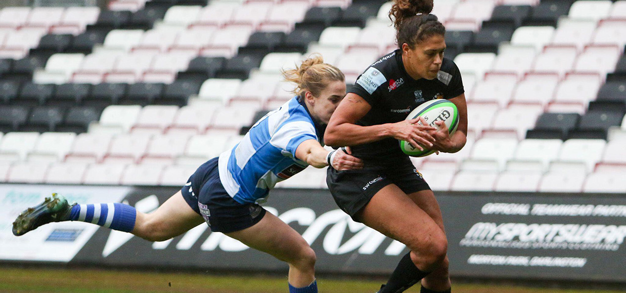 Exeter Chiefs' Garnet Mackinder evades a tackle to score a try against Darlington Morden Park Sharks