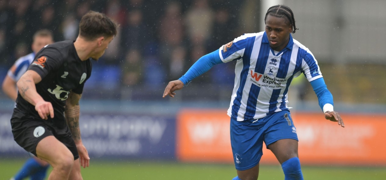 Hartlepool United's Reyes Cleary looks to take on his opponent during a football match against Gateshead.