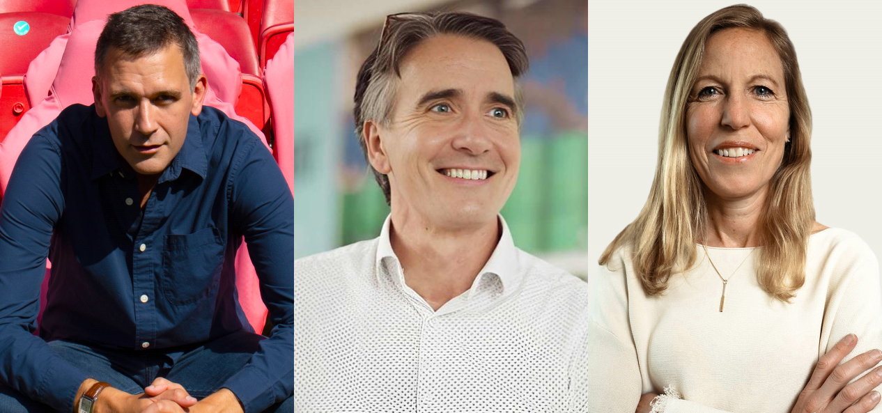Headshots of Sport England Board members Tom Gribbin, Vaughan Lindsay and Sarah Massey.