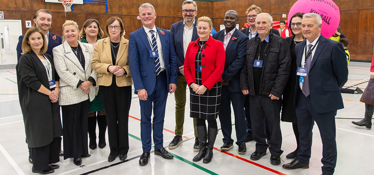 Tim Hollingsworth, Sport England's chief executive, poses with other representatives of our sector at the Place expansion launch event in November 2023.